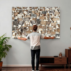 Abstract Longhorn Wall Art Canvas Print - Cow Animal Drawing