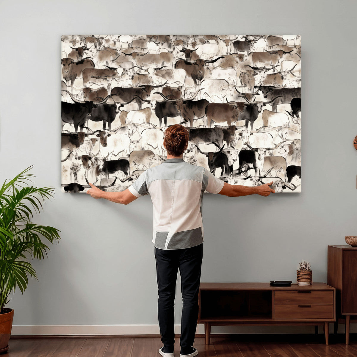 Abstract Texas Longhorn Print - Longhorn Herd Print for