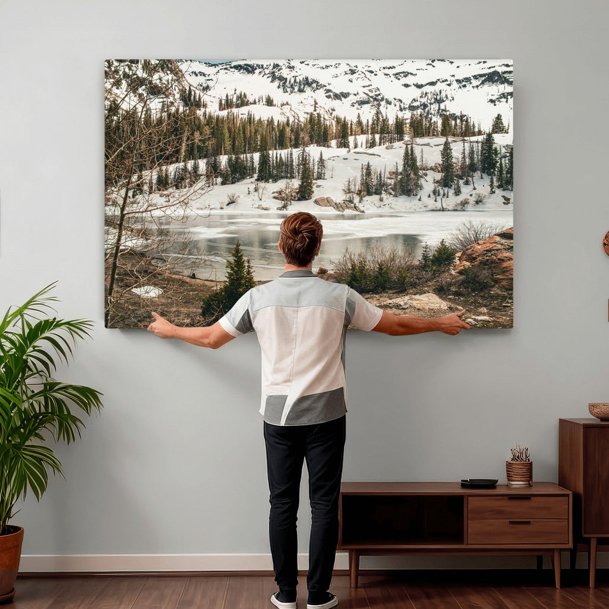 Snowy Mountain Landscape Wall Art Canvas Print, Alpine Pine