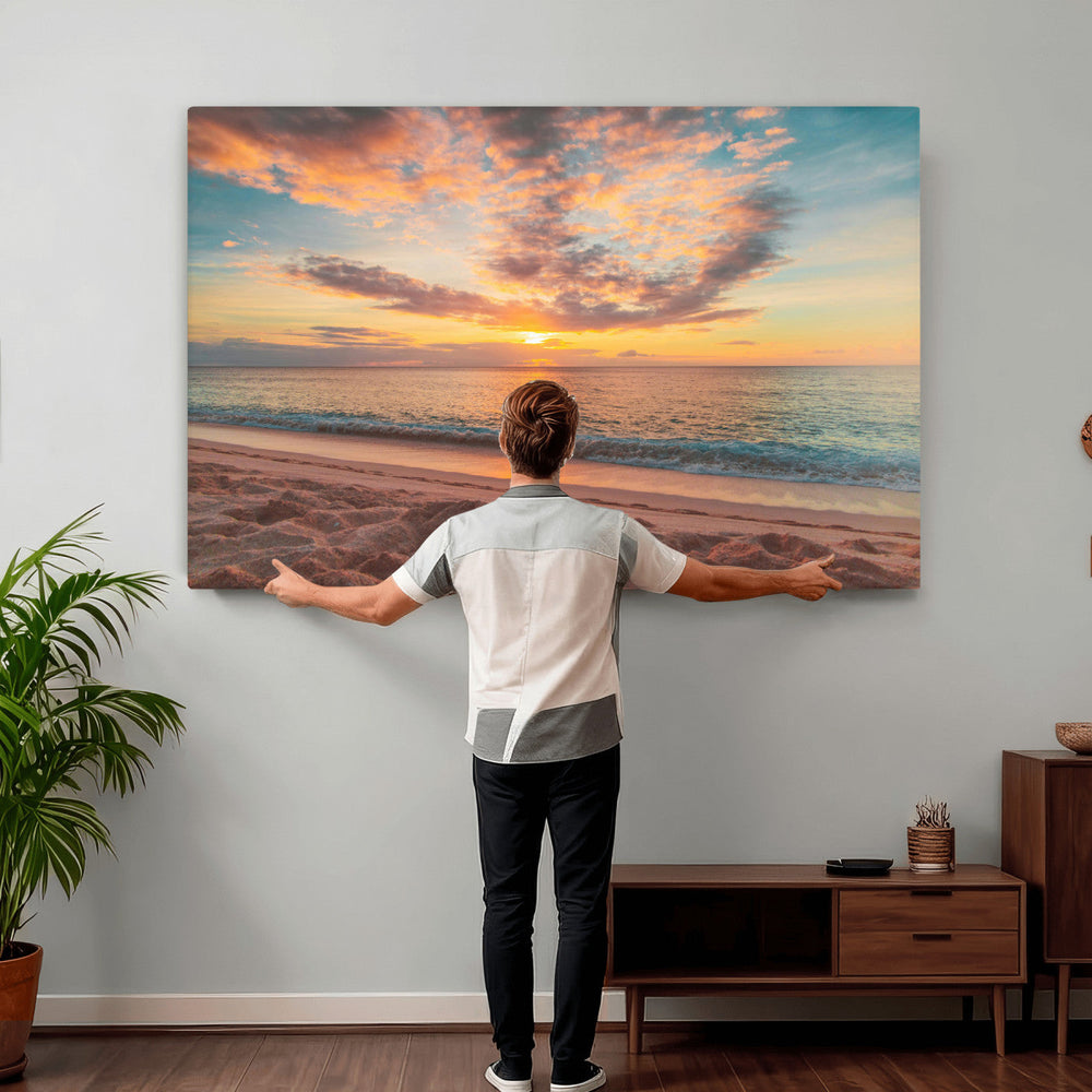 Sunset Beach Wall Art Canvas Print – Soft Coastal