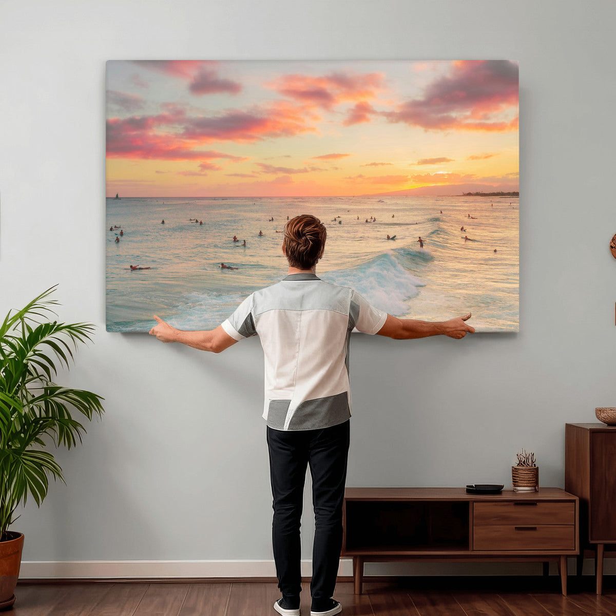 Sunset Beach Wall Art Canvas Print – Soft Coastal