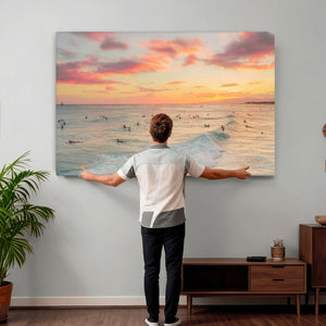 Sunset Beach Wall Art Canvas Print – Soft Coastal