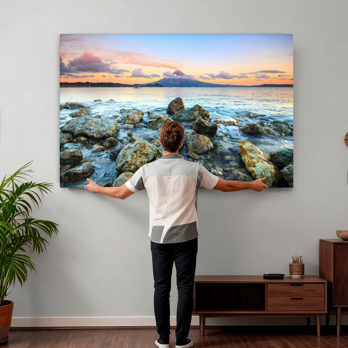 Mayon Volcano Seascape Wall Art Canvas Print, Tropical Ocean