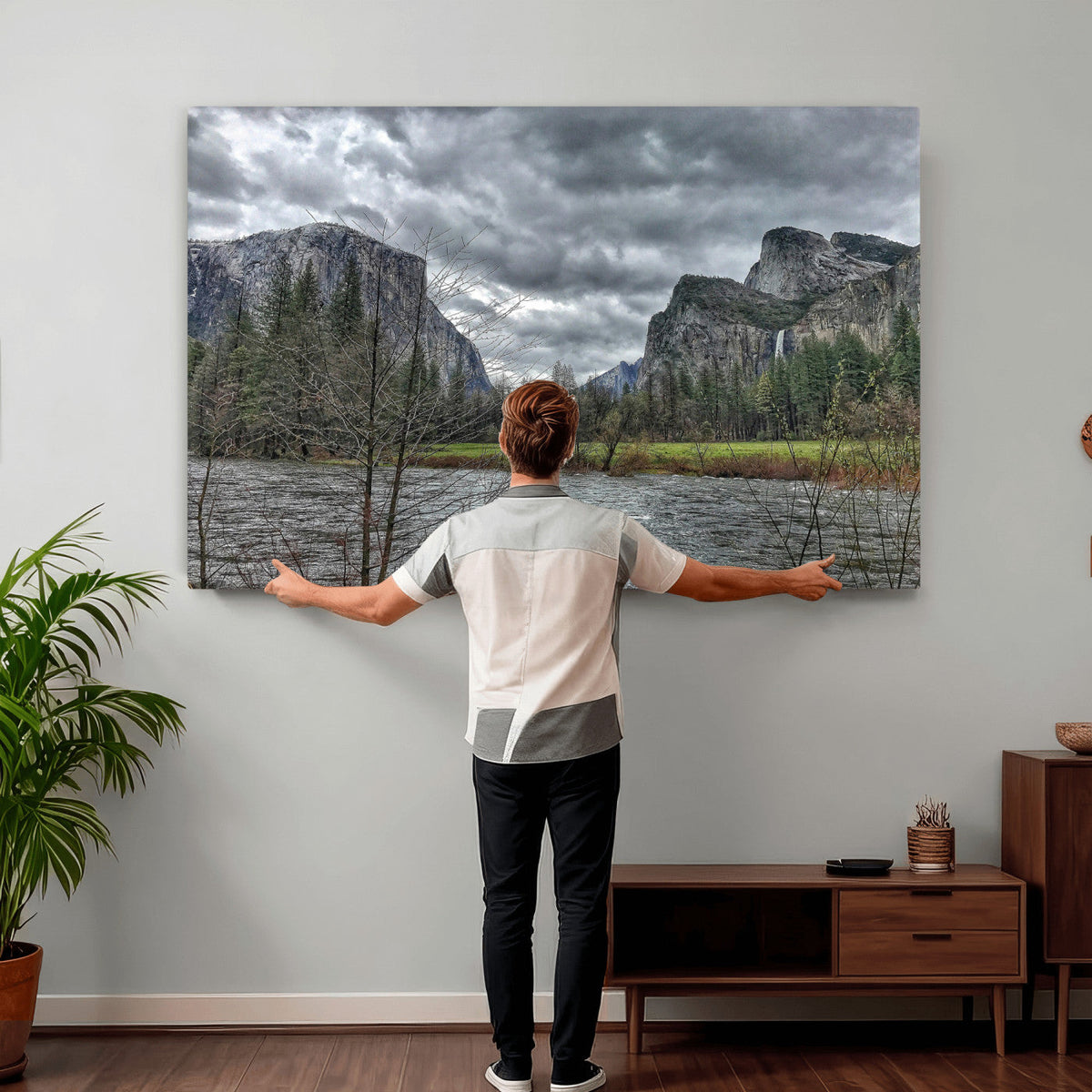 Yosemite Valley River Wall Art Canvas Print, Granite Cliffs