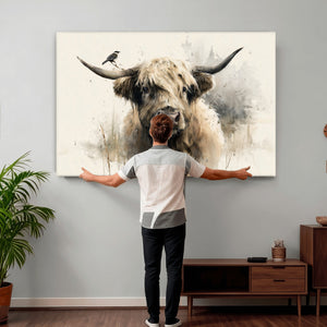 Abstract Highland Cow Wall Art Canvas Print, Rustic Farm