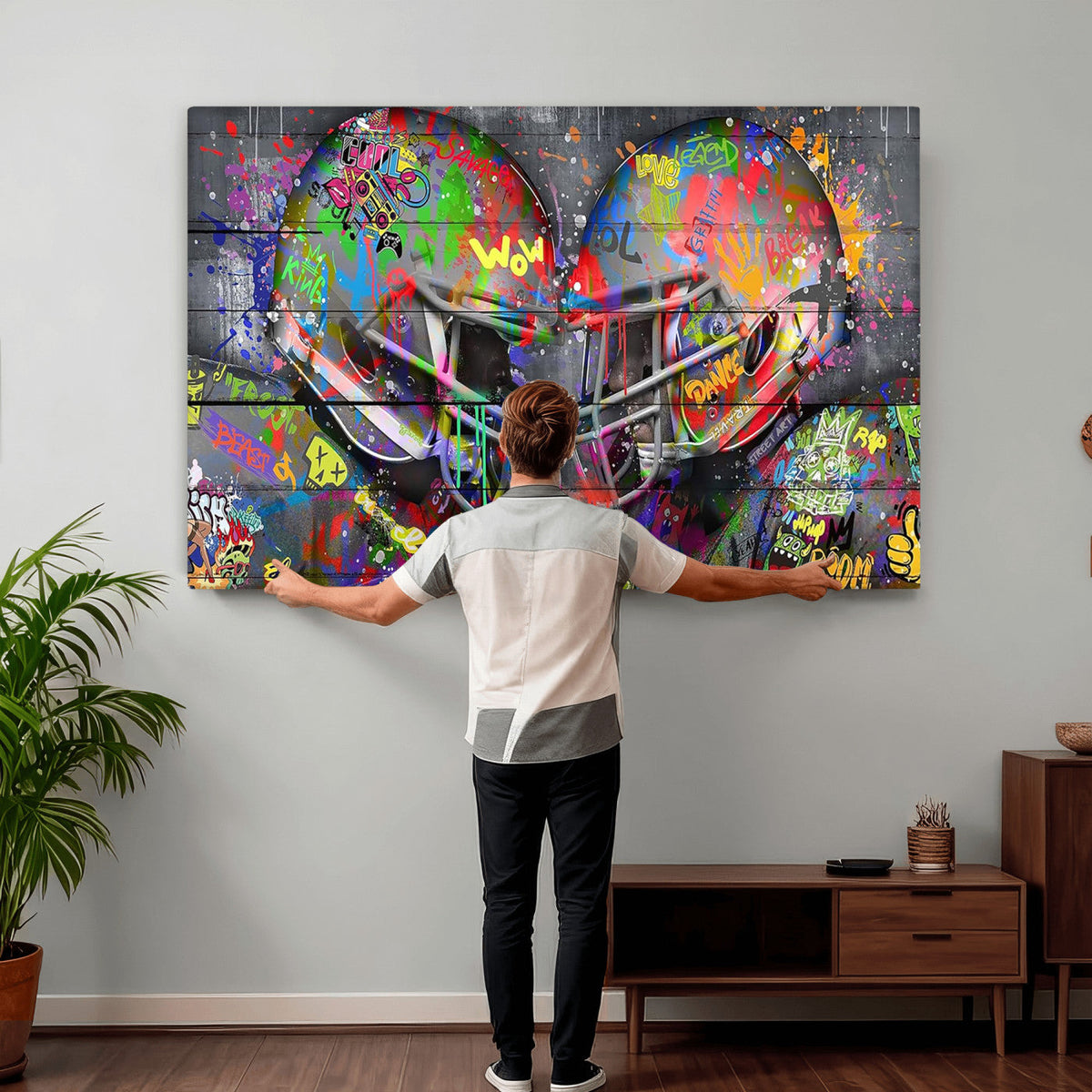 Graffiti Football Helmets Wall Art Canvas Print, Urban