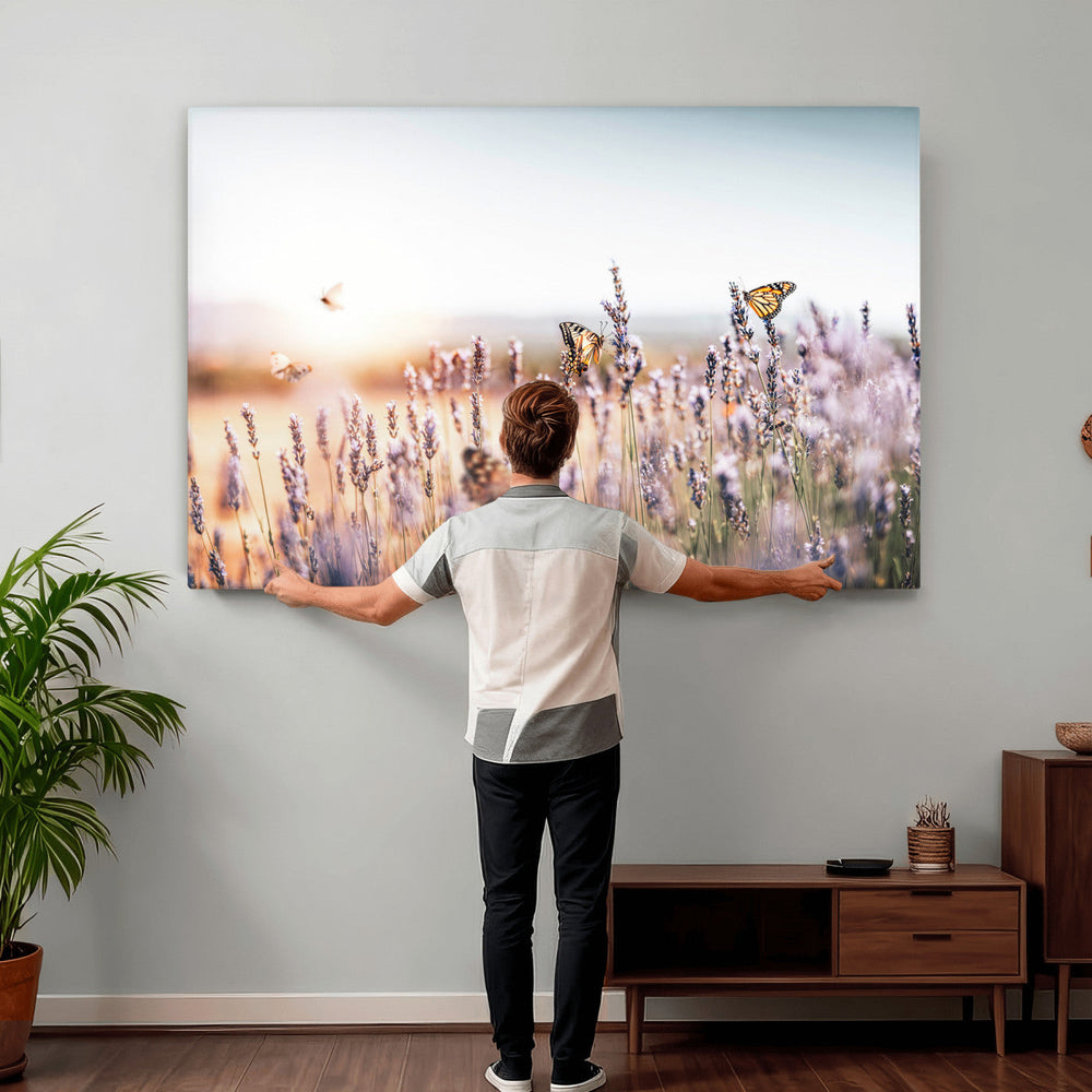 Lavender Field Wall Art Canvas Print, Butterfly Floral