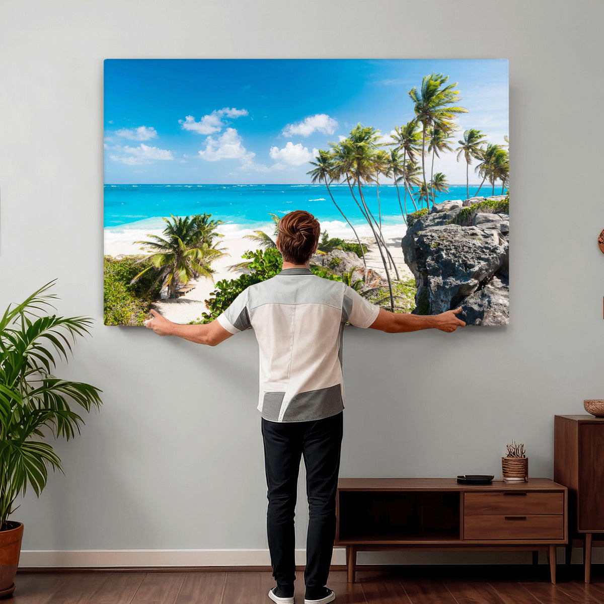 Tropical Beach Wall Art Canvas Print, Palm Tree Ocean