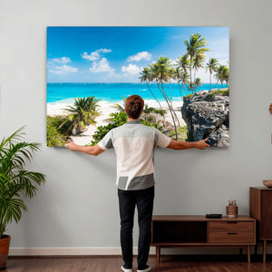 Tropical Beach Wall Art Canvas Print, Palm Tree Ocean