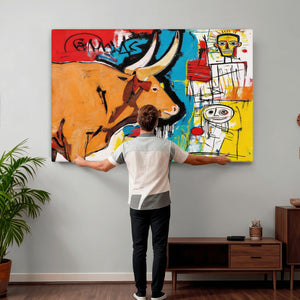 Basquiat Style Bull Graffiti Wall Art Canvas Print, Street