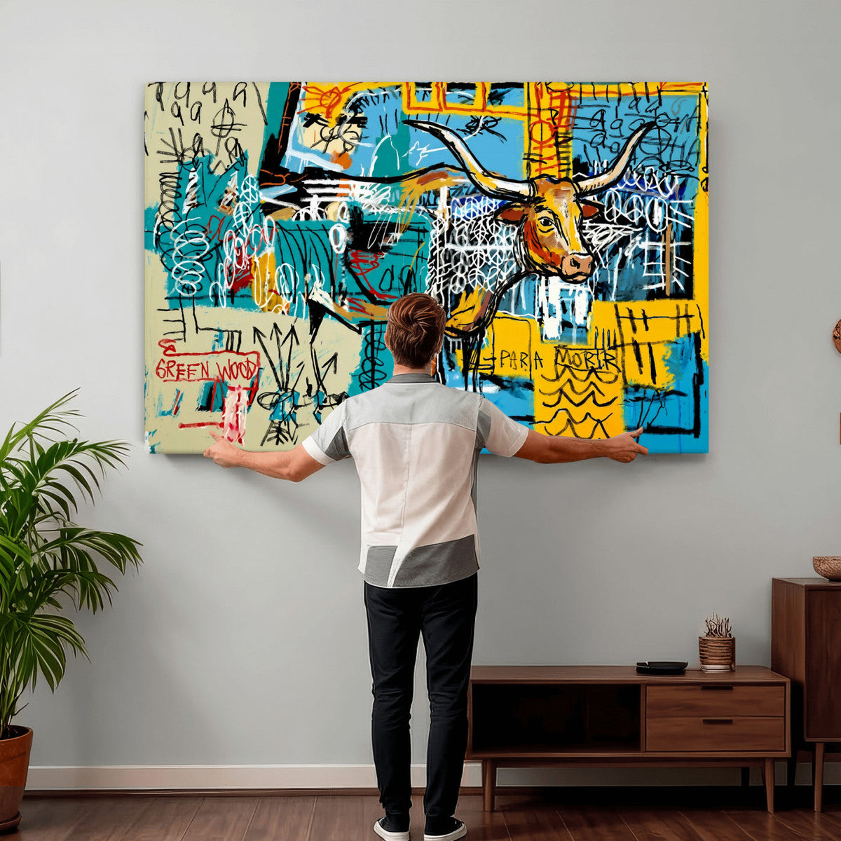 Basquiat Style Bird Bull Graffiti Wall Art Canvas Print,