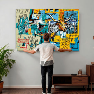 Basquiat Style Bird Bull Graffiti Wall Art Canvas Print,