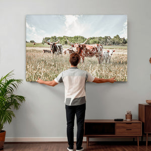 Texas Longhorn Cattle Wall Art Canvas Print, Rustic Ranch