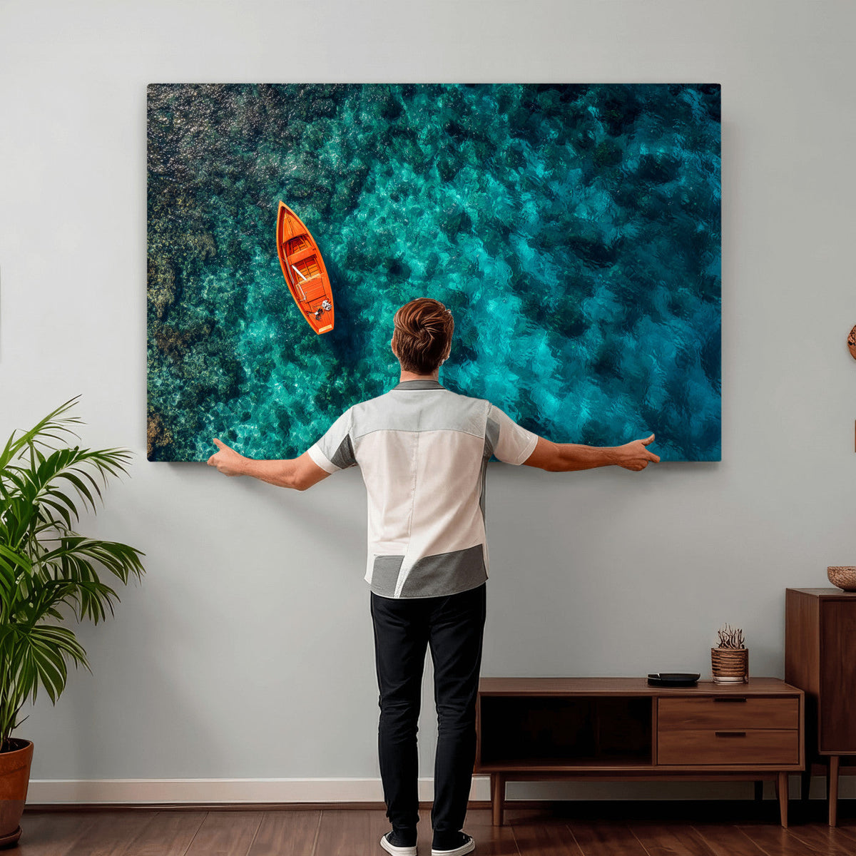 Turquoise Ocean Boat Wall Art Canvas Print