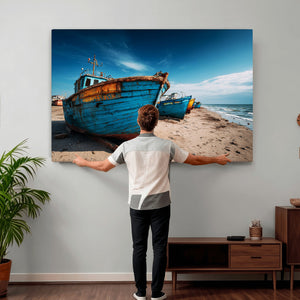 Coastal Fishing Boats Wall Art Canvas Print, Sunset Beach