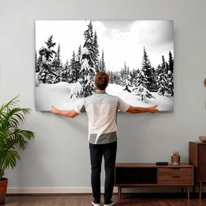 Black and White Snowy Pine Forest Wall Art Canvas Print,