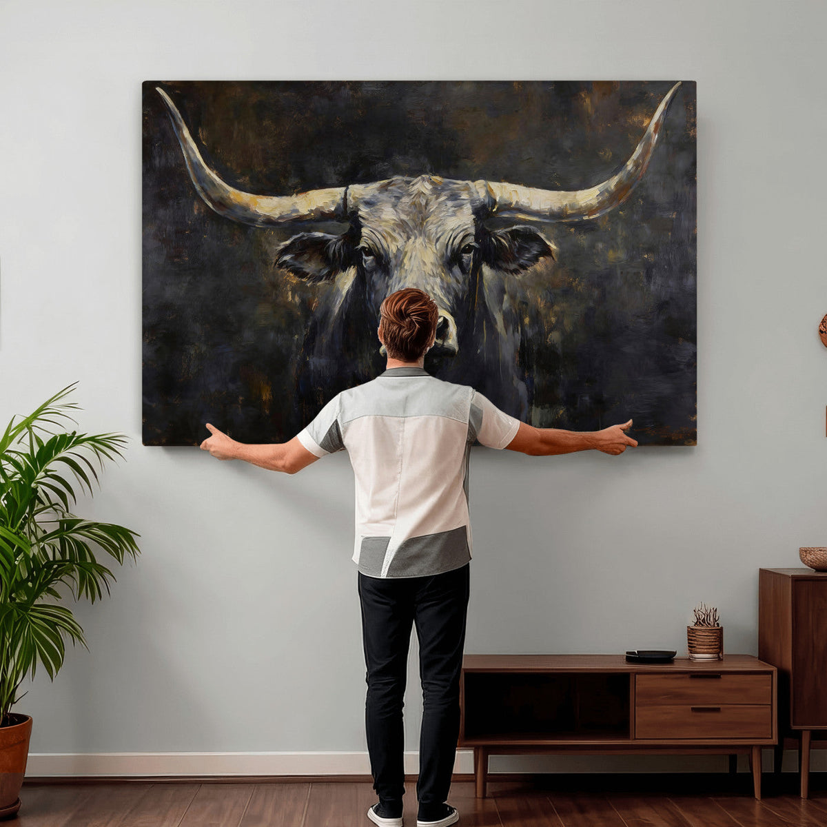 Rustic Longhorn Bull Wall Art Canvas Print – Vintage Western