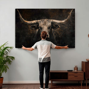 Vintage Longhorn Bull Wall Art Canvas Print – Rustic Western