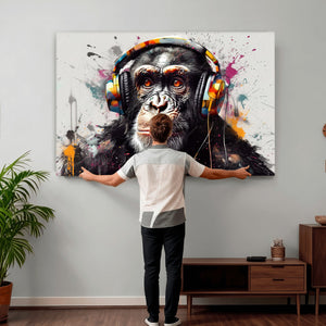 Dj Monkey Wall Art Canvas Print – Colorful Pop Art Banksy