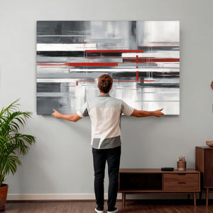 Gray Red Abstract Wall Art Canvas Print, Modern Abstract