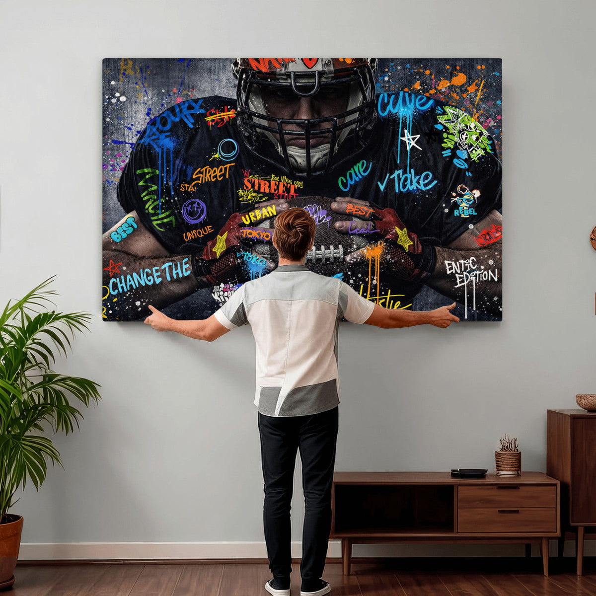 Graffiti American Football Player Street Art Wall Art Canvas