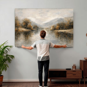 Neutral Abstract River Landscape Wall Art Canvas Print