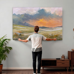 Mountain Sunset Wall Art Canvas Print Vintage Landscape
