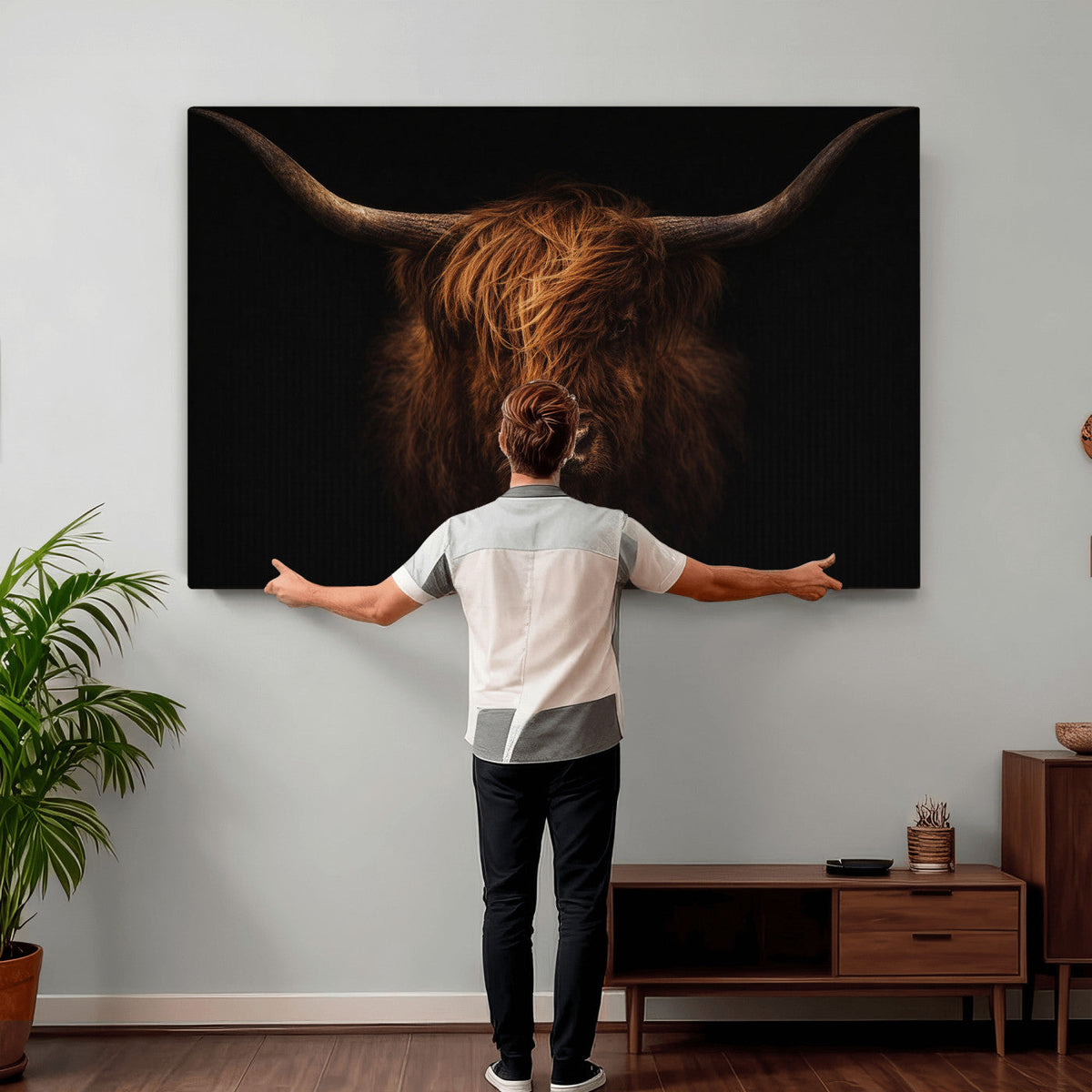 Highland Cow Wall Art Canvas Print – Moody Dark Rustic