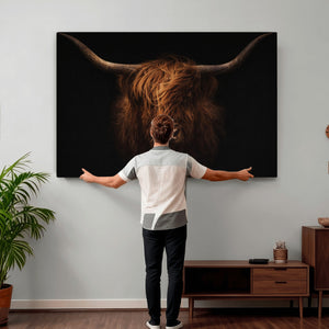 Highland Cow Wall Art Canvas Print – Moody Dark Rustic
