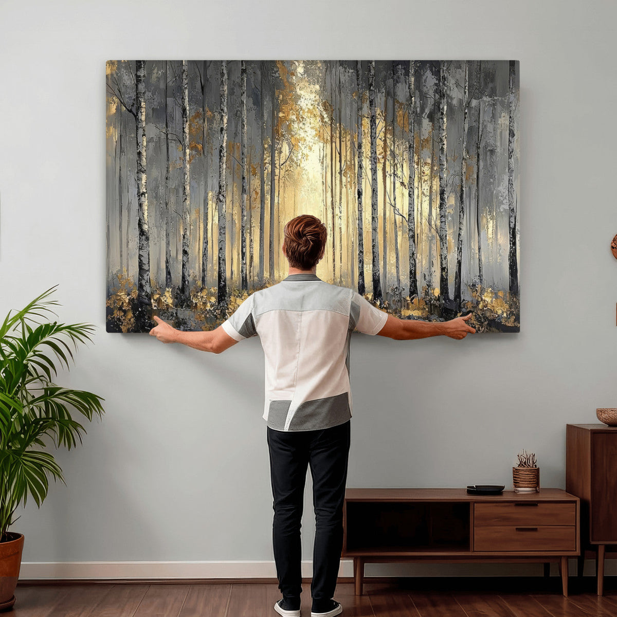 Abstract Birch Forest Wall Art Canvas Print – Modern Neutral