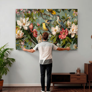 Vintage Birds and Flowers Wide Wall Art: Extra Large