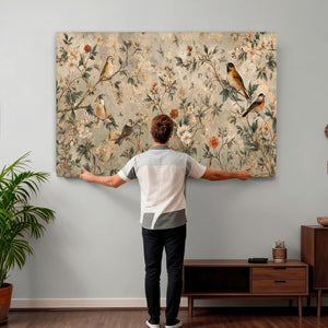 Vintage Birds and Flowers Wall Art Canvas Print, Botanical