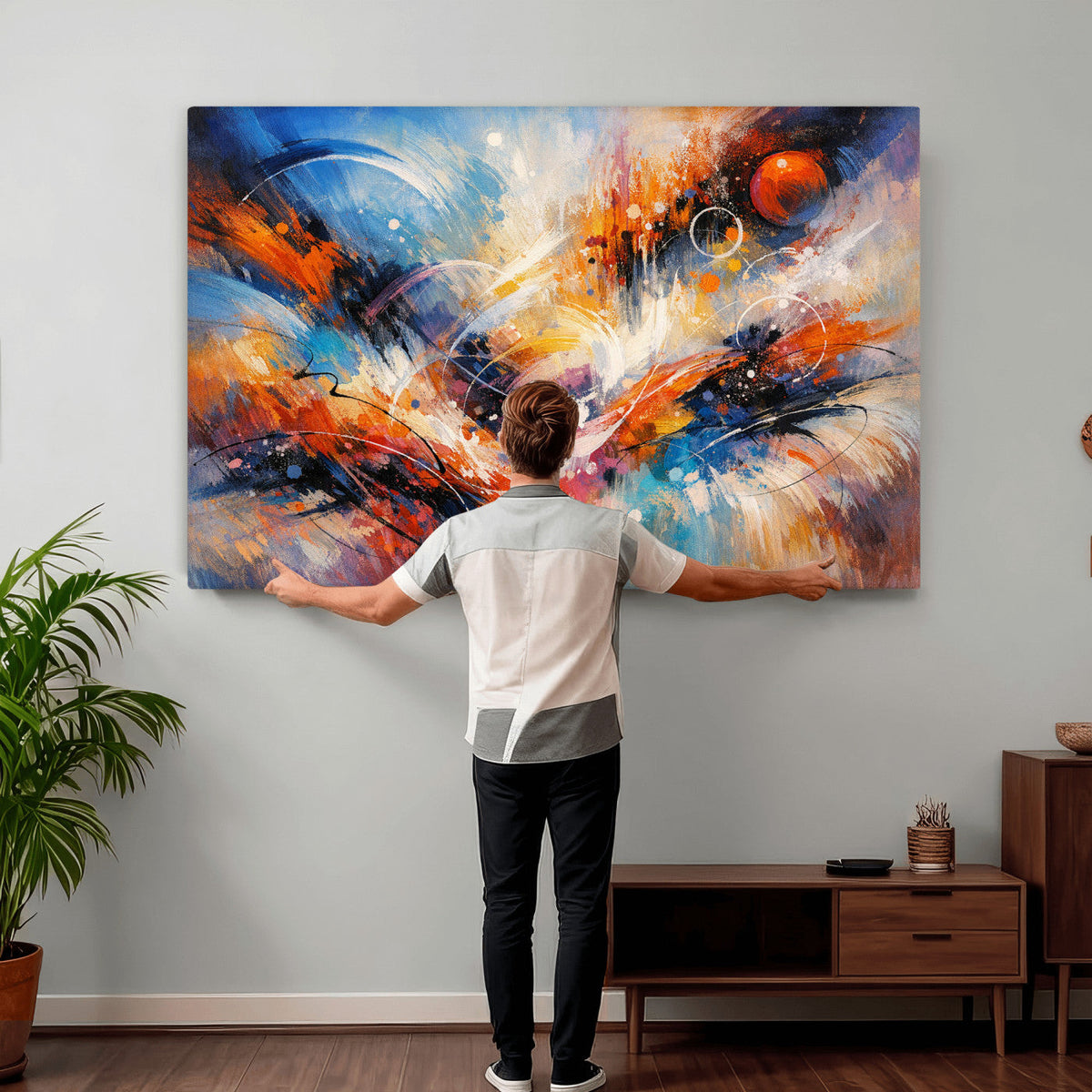 Lyrical Abstraction Wall Art Canvas Print, Orange Blue