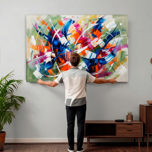Geometric Abstract Wall Art Canvas Print, Orange Blue