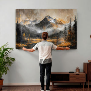 Mountain Lake Canvas Wall Art — Rustic Forest Landscape
