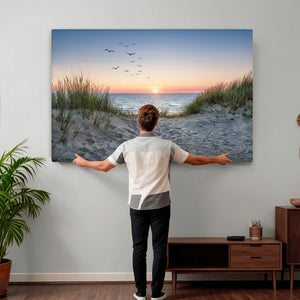 Sandy Dune Path Sunset Canvas Wall Art — Seagulls Beach
