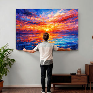 Colorful Knife Ocean Sunset Canvas — Orange Pink Teal