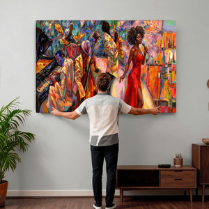 African American Jazz Singer Canvas Art — Red Dress Black