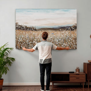 Neutral Wildflower Field Canvas Wall Art — Beige Earth Tone