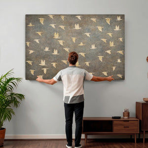 Flying Birds Canvas Wall Art, Vintage Bird Flock Pattern