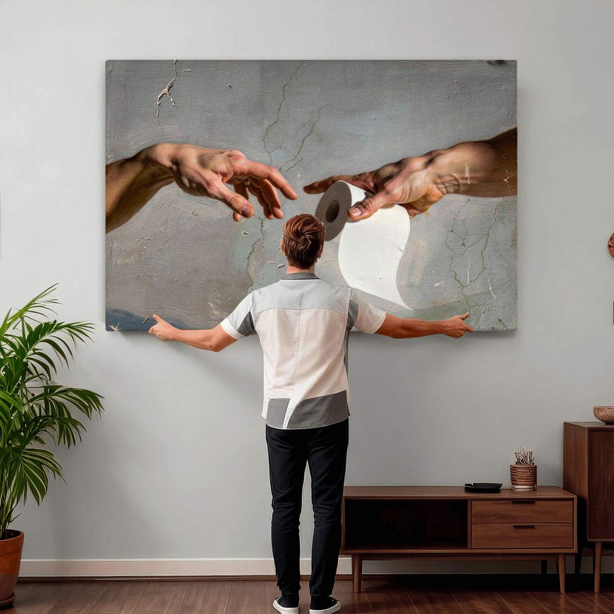 Funny Bathroom Wall Art Canvas, Creation of Toilet Paper