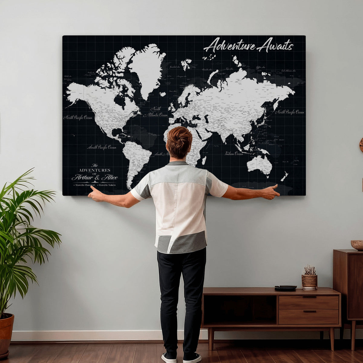 Personalized Push Pin World Map Canvas Wall Art Couples
