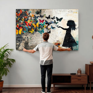 Banksy Butterfly Girl Wall Art Canvas Print, Framed Street