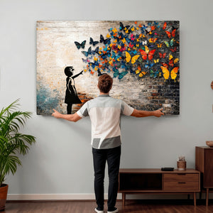Banksy Graffiti Butterfly Girl Wall Art Canvas Print, Framed