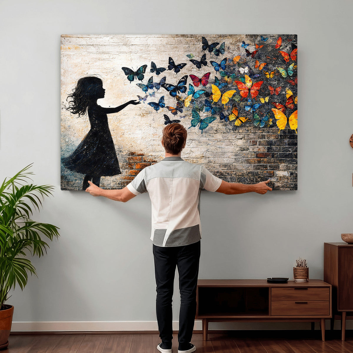 Banksy Butterfly Girl Wall Art Canvas Print, Framed Street
