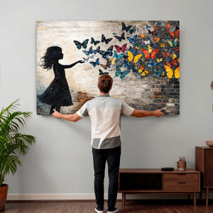 Banksy Butterfly Girl Wall Art Canvas Print, Framed Street
