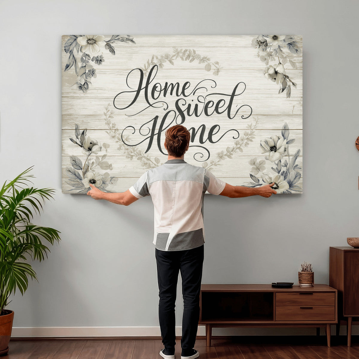 Home Sweet Home Wall Art Canvas Print, Floral Farmhouse