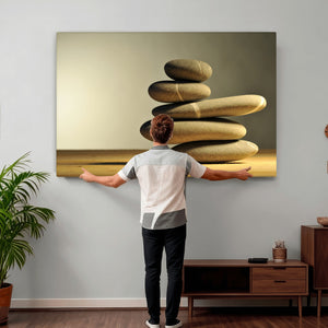 Zen Stone Wall Art Canvas Print, Balanced Rock Stack Framed