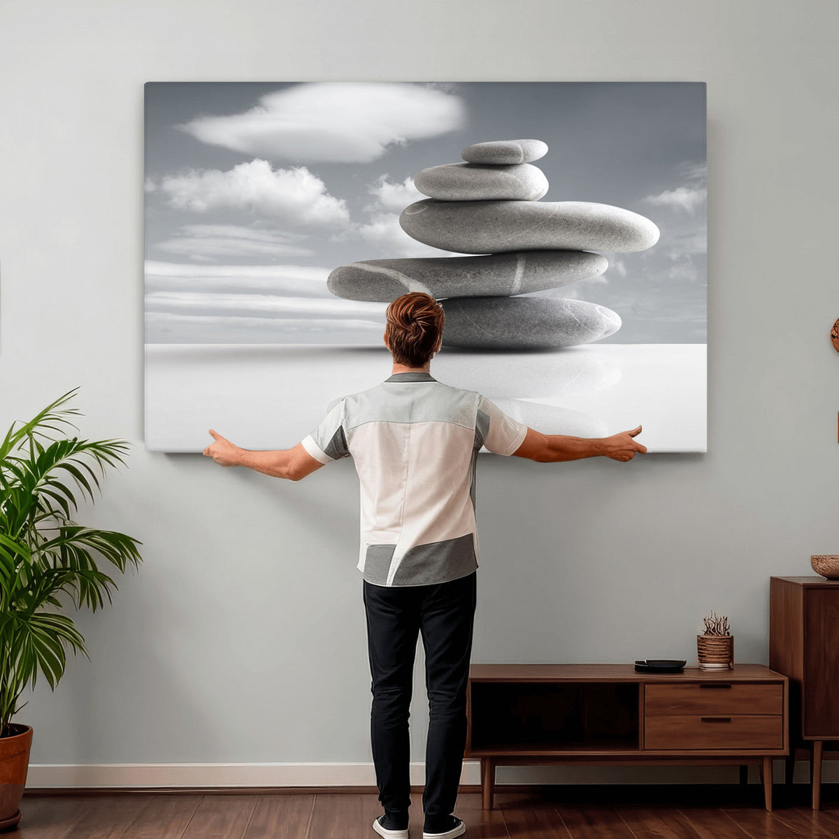 Zen Stone Wall Art Canvas Print, Balanced Rock Stack Framed