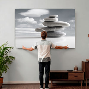 Zen Stone Wall Art Canvas Print, Balanced Rock Stack Framed